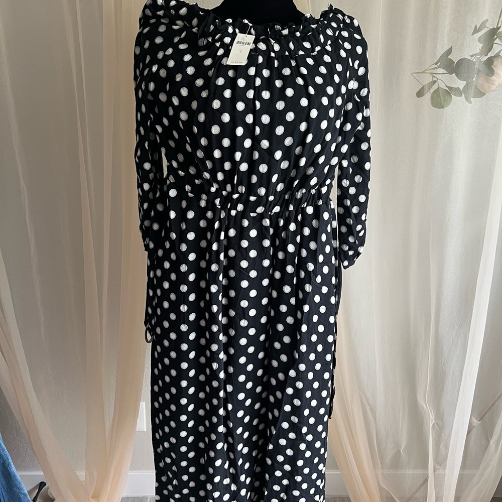 Anthropologie Black and White Polka Dot Long Sleeve Dress